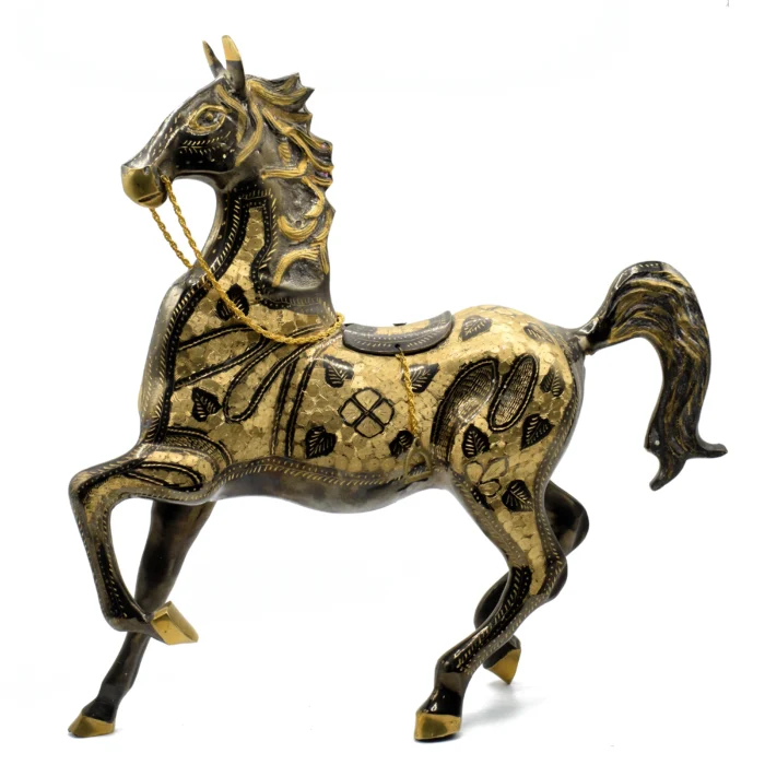 Brass Walking Horse Figurine - Handcrafted Vintage Horse Sculpture