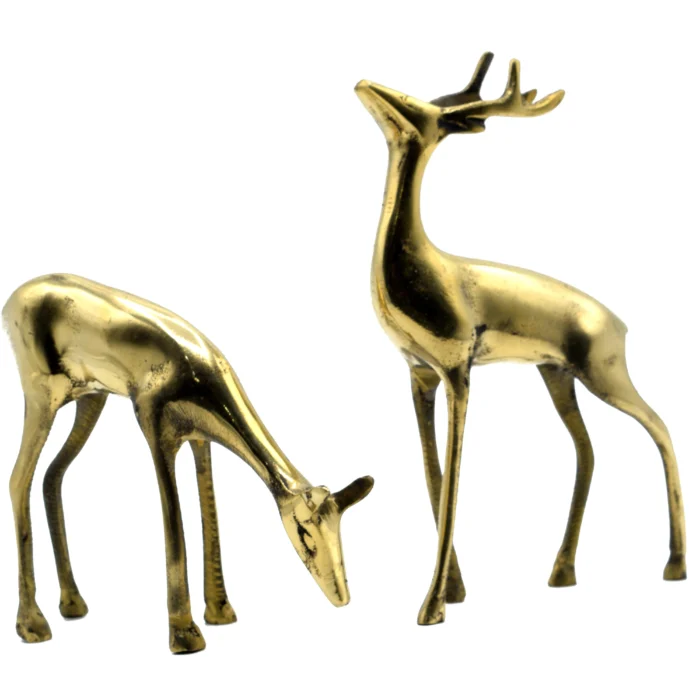 Brass Buck and Doe Deer Figurine for Home Décor - Handcrafted Vintage Sculpture